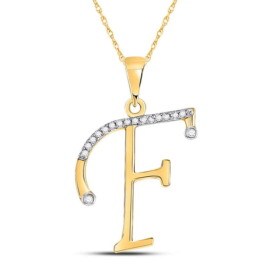 10k Yellow Gold Round Diamond F Initial Letter Pendant 1/12 Cttw
