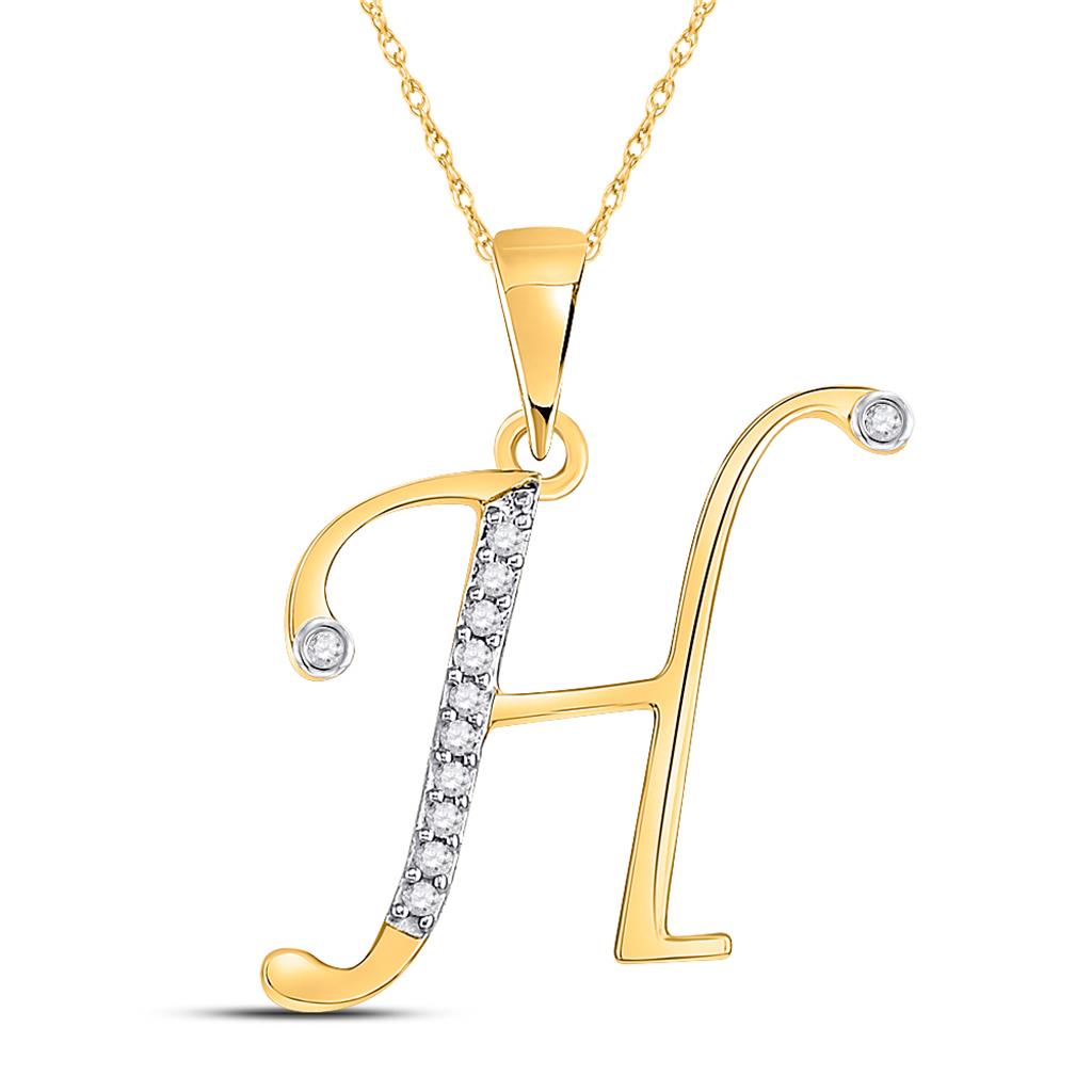 10k Yellow Gold Round Diamond H Initial Letter Pendant 1/12 Cttw