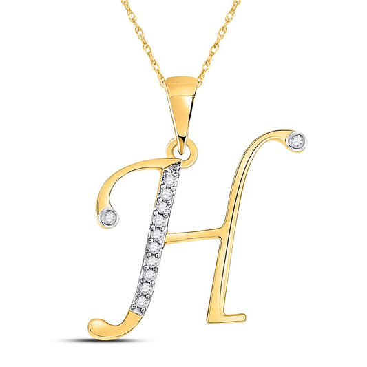 10k Yellow Gold Round Diamond H Initial Letter Pendant 1/12 Cttw