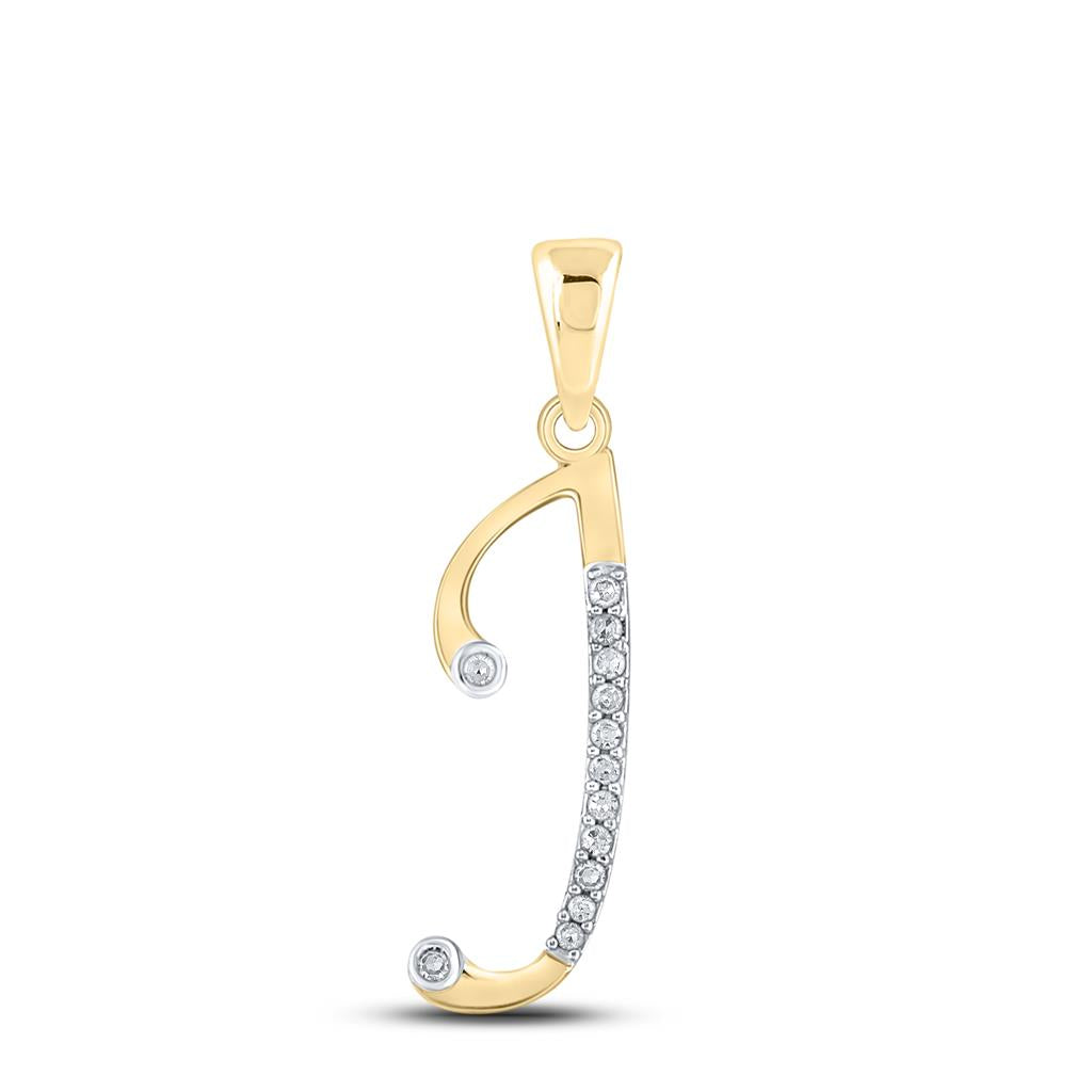 10k Yellow Gold Round Diamond J Initial Letter Pendant 1/10 Cttw
