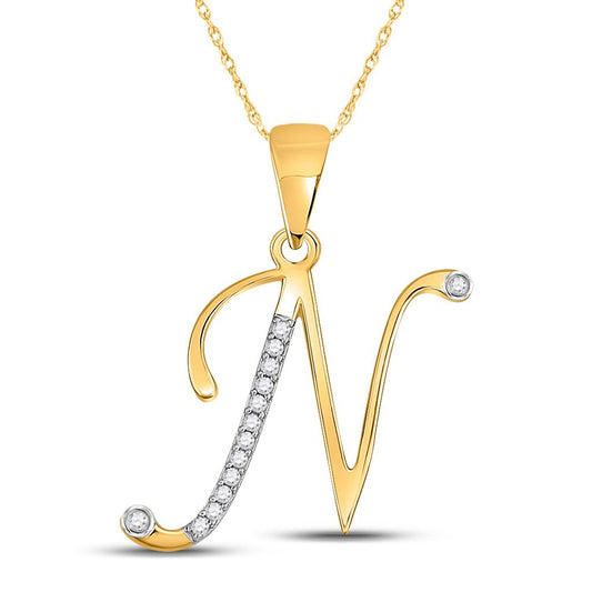 10k Yellow Gold Round Diamond N Initial Letter Pendant 1/20 Cttw