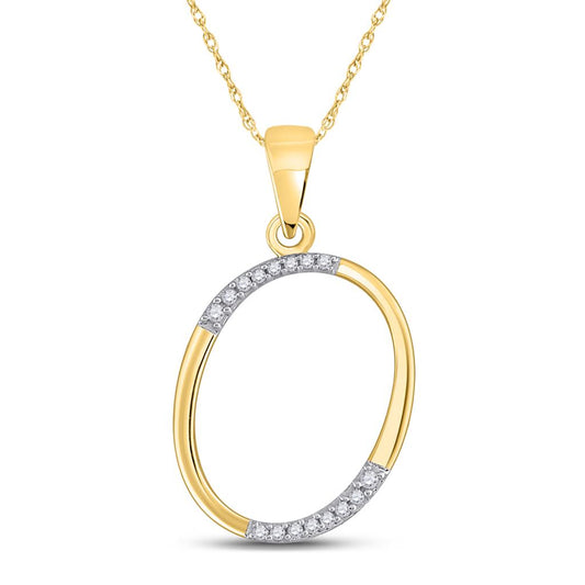 10k Yellow Gold Round Diamond O Initial Letter Pendant 1/12 Cttw