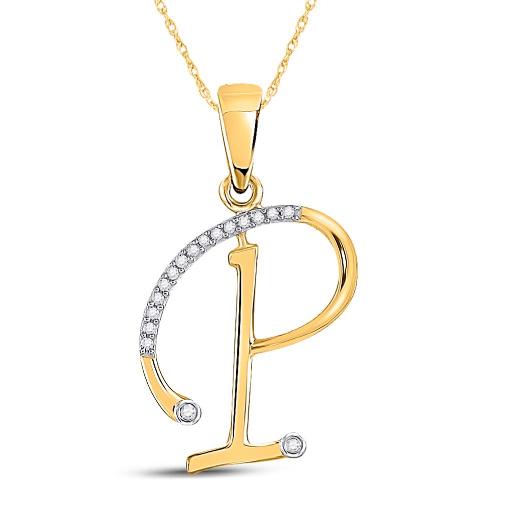 10k Yellow Gold Round Diamond Initial P Letter Pendant 1/12 Cttw