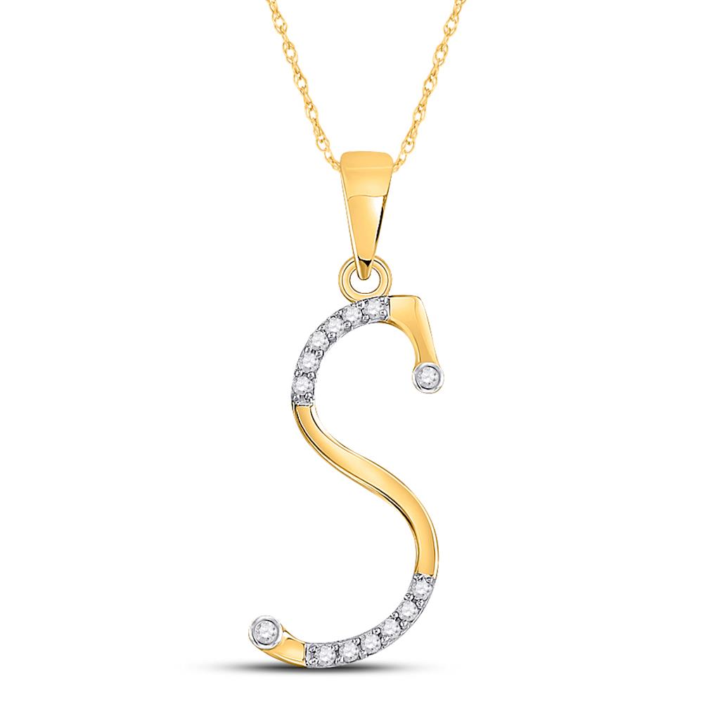 10k Yellow Gold Round Diamond S Initial Letter Pendant 1/10 Cttw