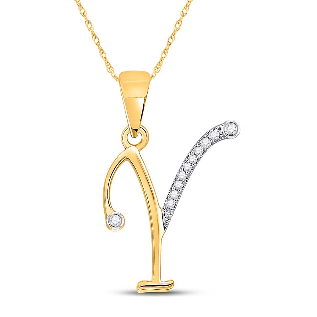 10k Yellow Gold Round Diamond I Initial Letter Pendant 1/20 Cttw