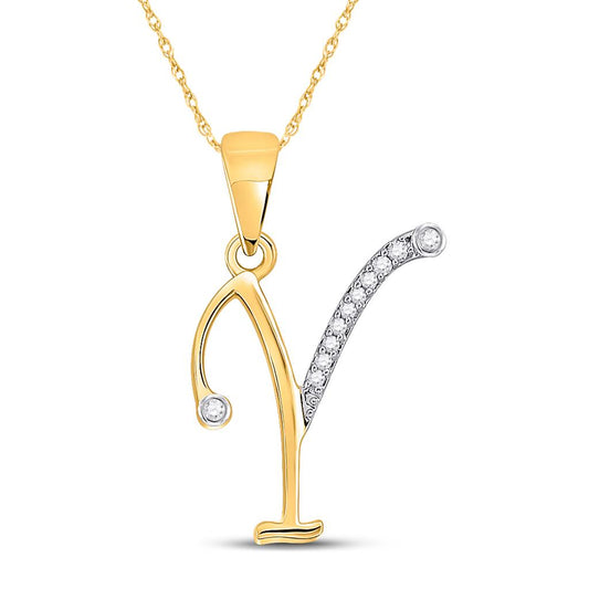 10k Yellow Gold Round Diamond I Initial Letter Pendant 1/20 Cttw