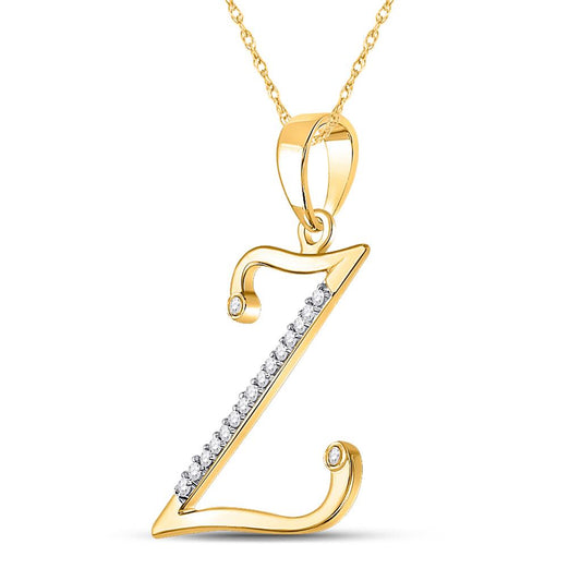 10k Yellow Gold Round Diamond Initial Z Letter Pendant 1/12 Cttw