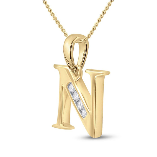 10k Yellow Gold Round Diamond N Initial Letter Pendant 1/20 Cttw