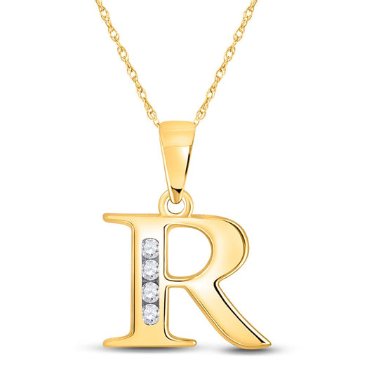 10k Yellow Gold Round Diamond R Initial Letter Pendant 1/20 Cttw