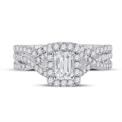 14k White Gold Emerald Diamond Bridal Wedding Ring Set 1-5/8 Cttw (Certified)