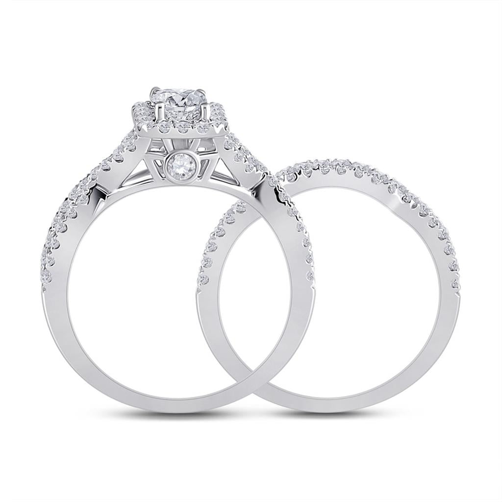 14k White Gold Emerald Diamond Bridal Wedding Ring Set 1-5/8 Cttw (Certified)