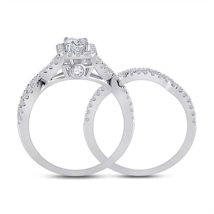 14k White Gold Emerald Diamond Bridal Wedding Ring Set 1-5/8 Cttw (Certified)