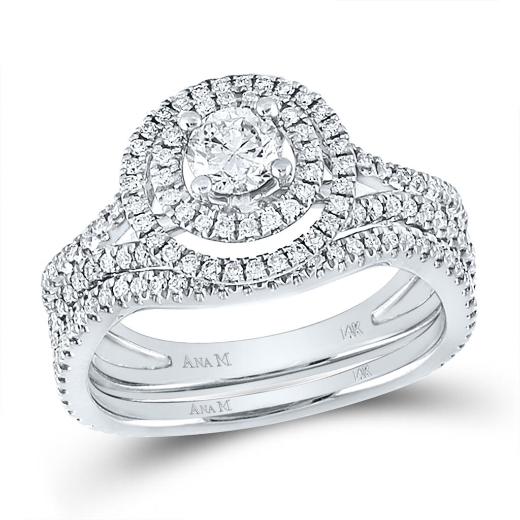 14k White Gold Round Diamond Bridal Wedding Ring Set 1 Cttw (Certified)
