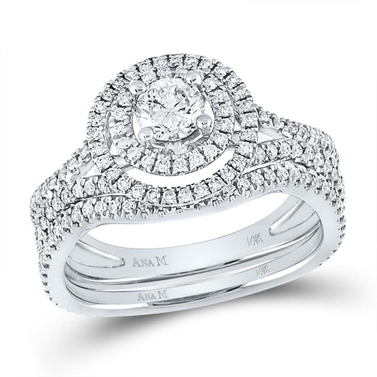 14k White Gold Round Diamond Bridal Wedding Ring Set 1 Cttw (Certified)
