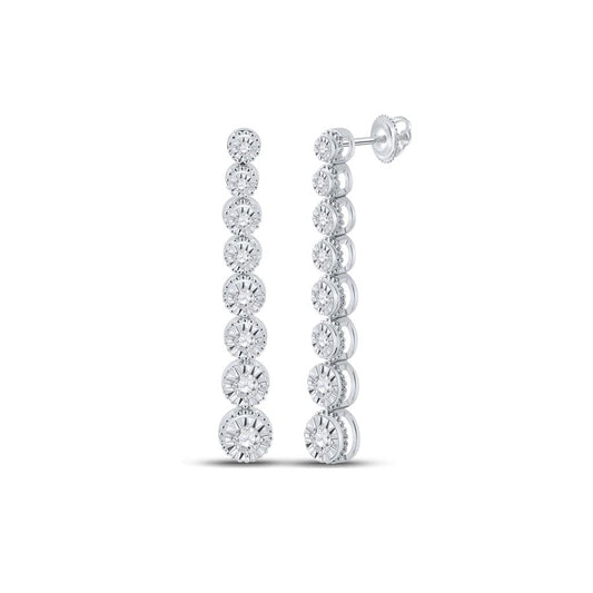 14k White Gold Round Diamond Graduated Dangle Earrings 1/2 Cttw