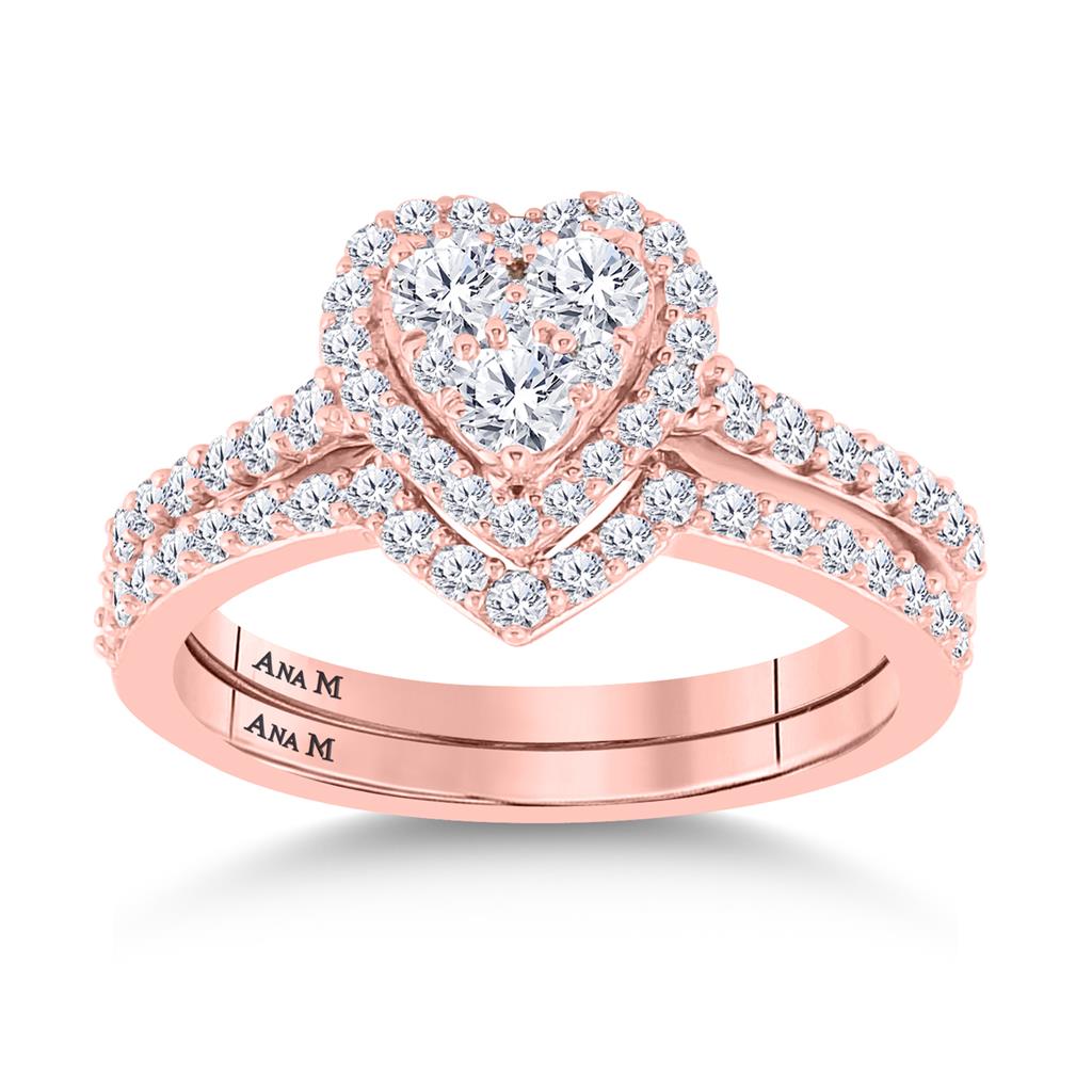 14k Rose Gold Round Diamond Bridal Wedding Ring Set 1 Cttw