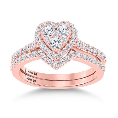 14k Rose Gold Round Diamond Bridal Wedding Ring Set 1 Cttw