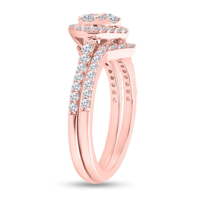 14k Rose Gold Round Diamond Bridal Wedding Ring Set 1 Cttw
