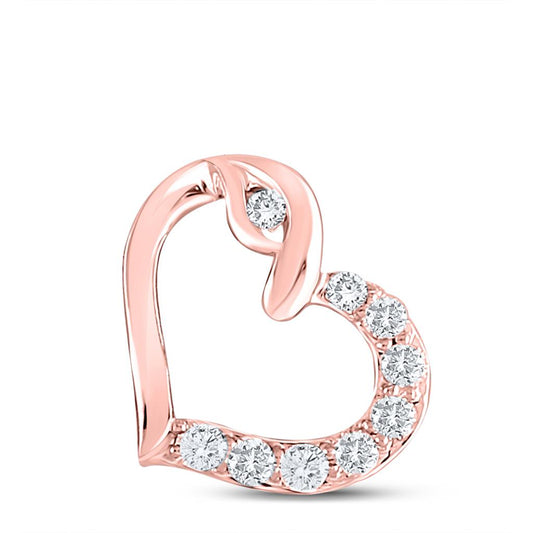 10k Rose Gold Round Diamond Heart Pendant 1/8 Cttw