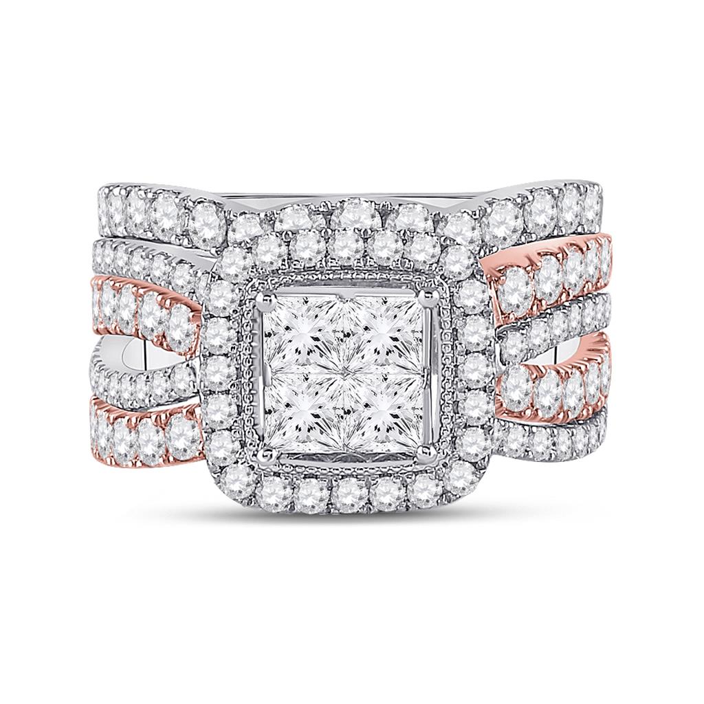 14k Two-tone Gold Princess Diamond Bridal Wedding Ring Set 2-3/4 Cttw