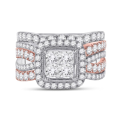 14k Two-tone Gold Princess Diamond Bridal Wedding Ring Set 2-3/4 Cttw