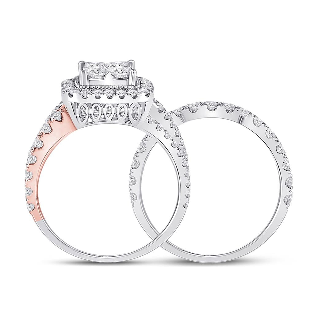 14k Two-tone Gold Princess Diamond Bridal Wedding Ring Set 2-3/4 Cttw