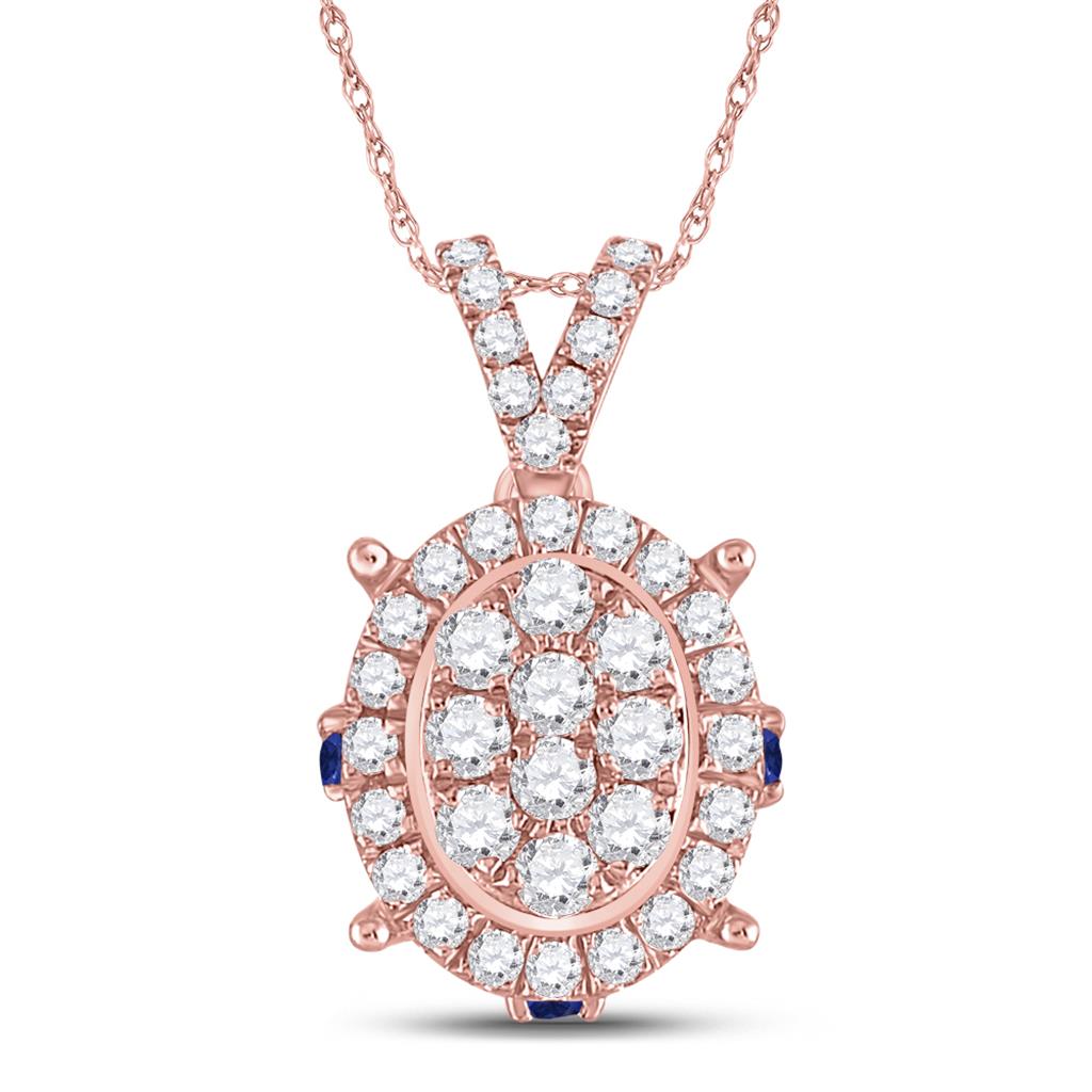 14k Rose Gold Round Diamond Oval Cluster Pendant 1/2 Cttw