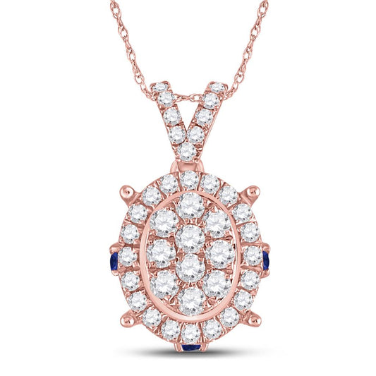 14k Rose Gold Round Diamond Oval Cluster Pendant 1/2 Cttw