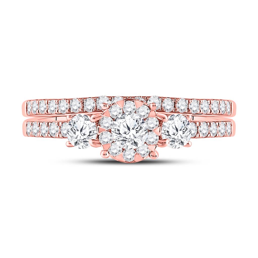 14k Rose Gold Round Diamond Solitaire Bridal Wedding Ring Set 7/8 Cttw