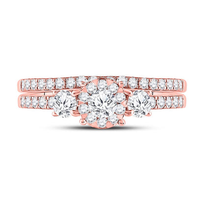 14k Rose Gold Round Diamond Solitaire Bridal Wedding Ring Set 7/8 Cttw