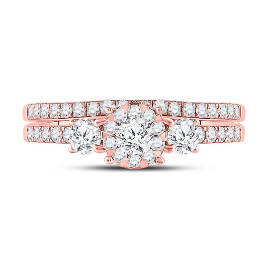 14k Rose Gold Round Diamond Solitaire Bridal Wedding Ring Set 7/8 Cttw
