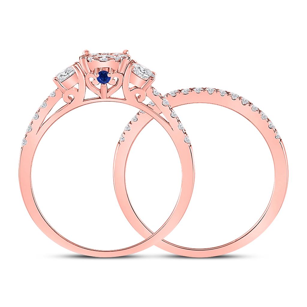 14k Rose Gold Round Diamond Solitaire Bridal Wedding Ring Set 7/8 Cttw