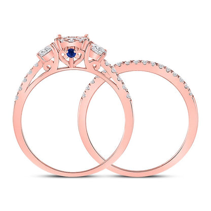 14k Rose Gold Round Diamond Solitaire Bridal Wedding Ring Set 7/8 Cttw