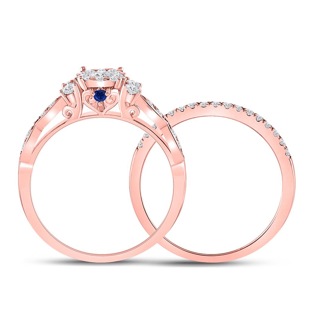 14k Rose Gold Round Diamond Solitaire Bridal Wedding Ring Set 3/4 Cttw