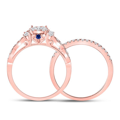 14k Rose Gold Round Diamond Solitaire Bridal Wedding Ring Set 3/4 Cttw