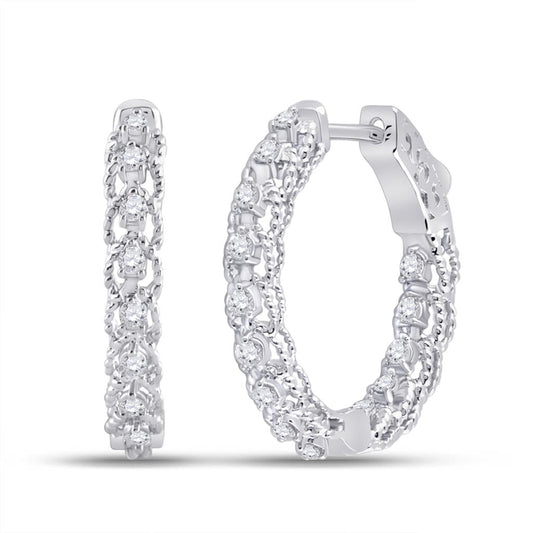 14k White Gold Round Diamond Hoop Earrings 1/2 Cttw