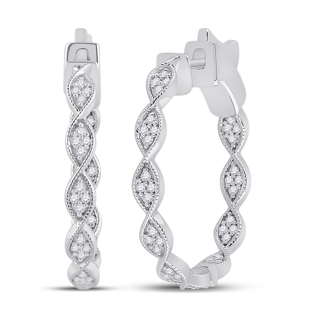 14k White Gold Round Diamond Fashion Hoop Earrings 5/8 Cttw