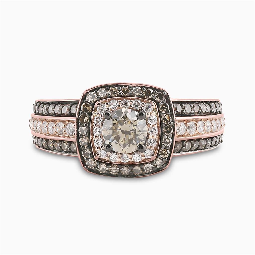 14k Rose Gold Round Brown Diamond Halo Bridal Engagement Ring 1-1/4 Cttw