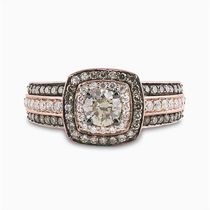 14k Rose Gold Round Brown Diamond Halo Bridal Engagement Ring 1-1/4 Cttw