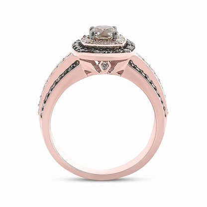 14k Rose Gold Round Brown Diamond Halo Bridal Engagement Ring 1-1/4 Cttw