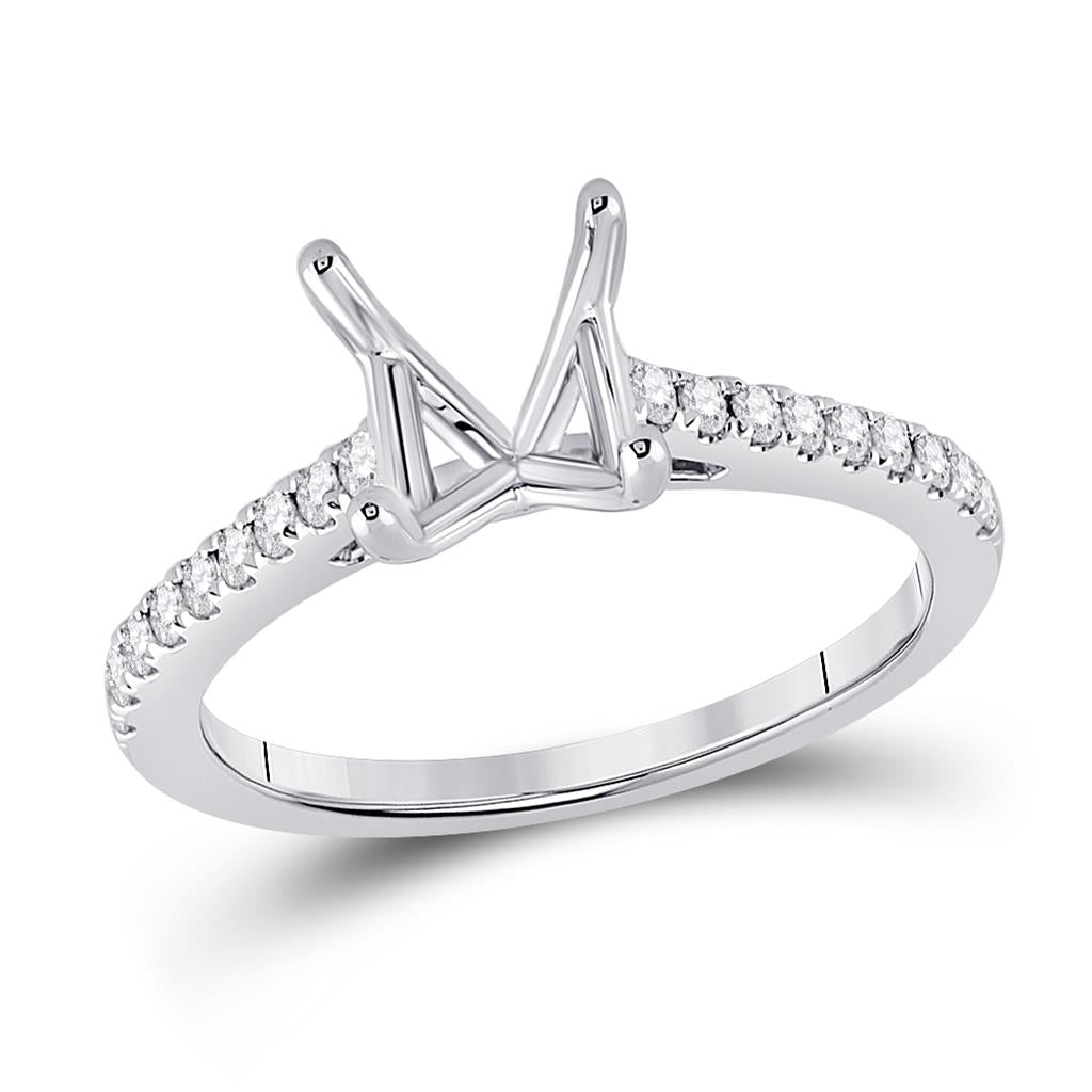 14k White Gold Round Diamond 2 Ct Rd Center Bridal Semi-Mount Ring 1/4 Cttw