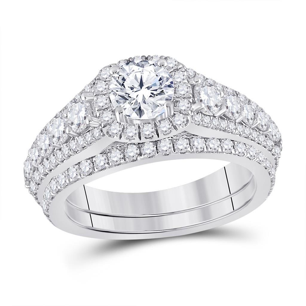 14k White Gold Round Diamond Bridal Wedding Ring Set 2-1/3 Cttw (Certified)