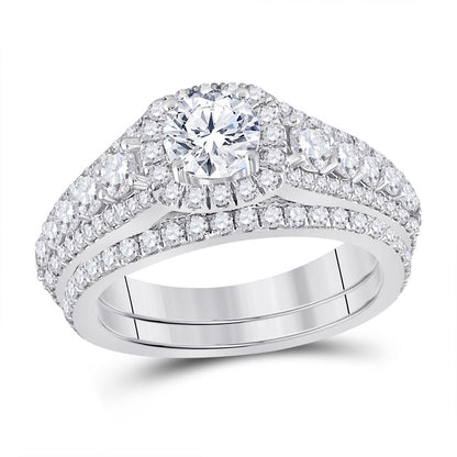 14k White Gold Round Diamond Bridal Wedding Ring Set 2-1/3 Cttw (Certified)