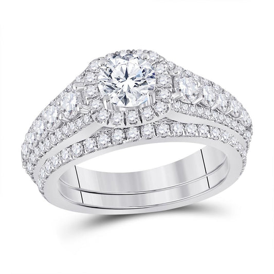 14k White Gold Round Diamond Bridal Wedding Ring Set 2-1/3 Cttw (Certified)