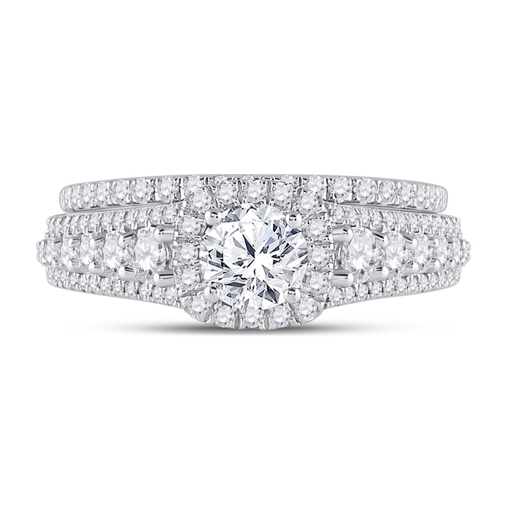 14k White Gold Round Diamond Bridal Wedding Ring Set 2-1/3 Cttw (Certified)