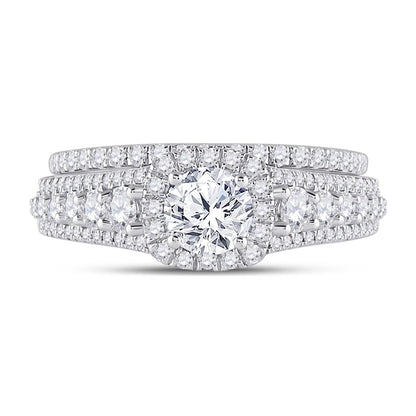 14k White Gold Round Diamond Bridal Wedding Ring Set 2-1/3 Cttw (Certified)
