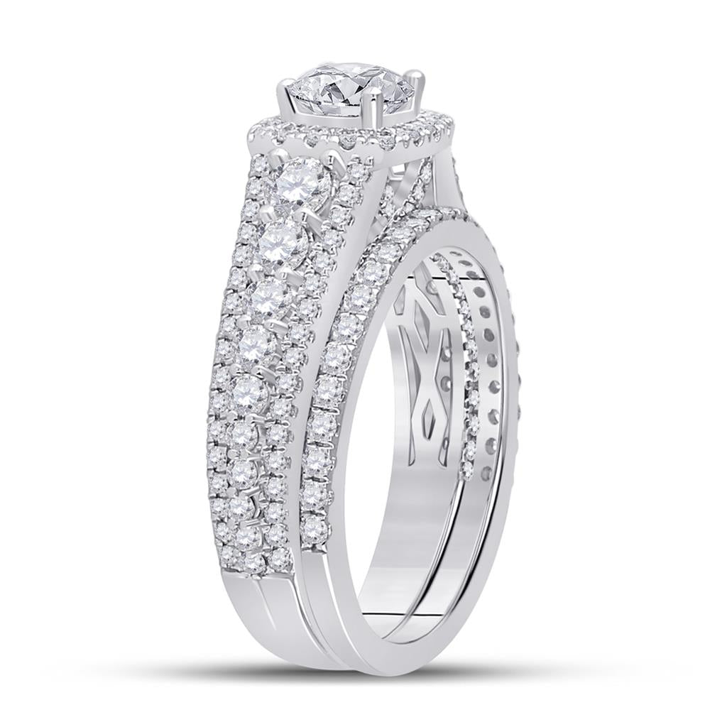 14k White Gold Round Diamond Bridal Wedding Ring Set 2-1/3 Cttw (Certified)