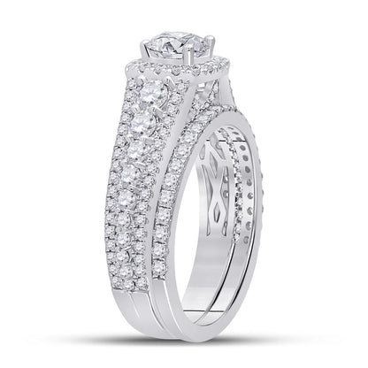 14k White Gold Round Diamond Bridal Wedding Ring Set 2-1/3 Cttw (Certified)