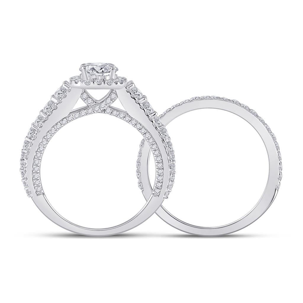14k White Gold Round Diamond Bridal Wedding Ring Set 2-1/3 Cttw (Certified)