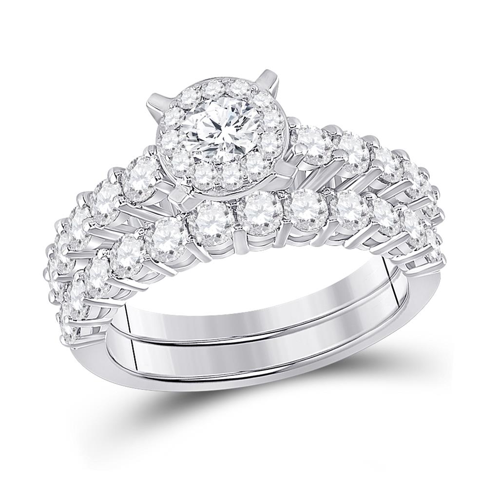 14k White Gold Round Diamond Bridal Wedding Ring Set 2 Cttw (Certified)